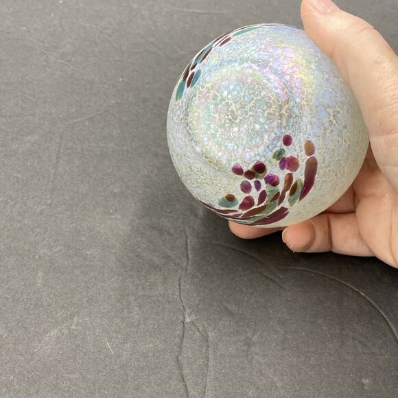 Art Glass Hand Blown Oil Lamp Round White Iridescent Green Pink Swirl w Wick - Picture 7 of 9